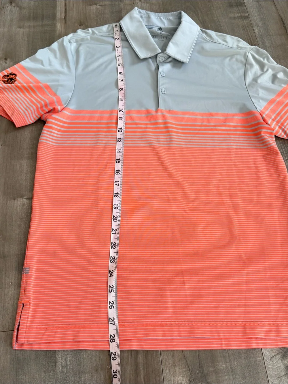 Adidas Short Sleeve Polo Shirt Golf Gray Orange Stripe Men Small Performance